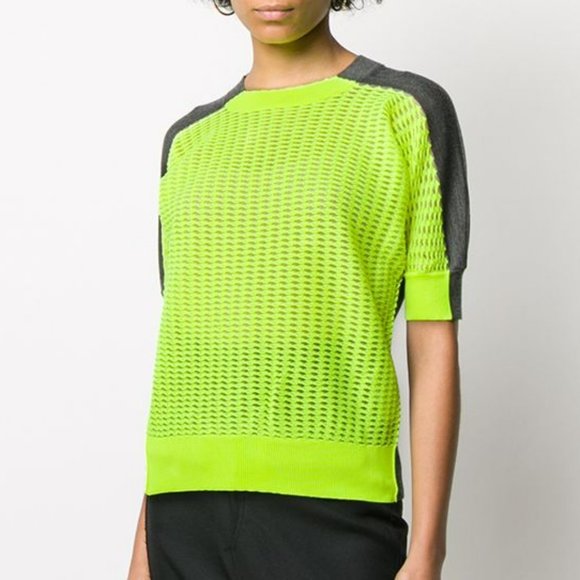 Junya Watanabe Tops - JUNYA WATANABE Two-tone Knitted Top Neon Gray S